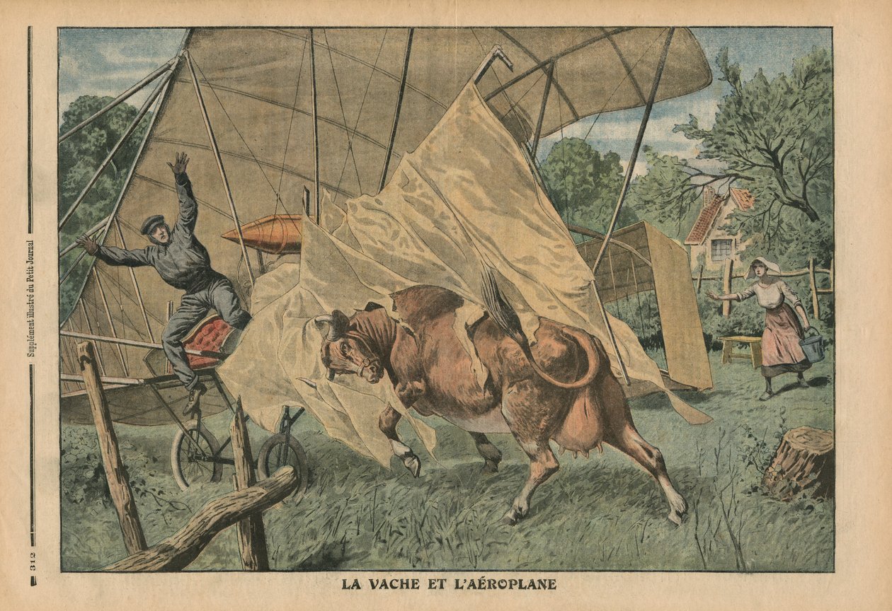 牛和飞机，插图来自&39;Le Petit Journal&39;，补充illustre，1910年9月25日 作者 法语学校