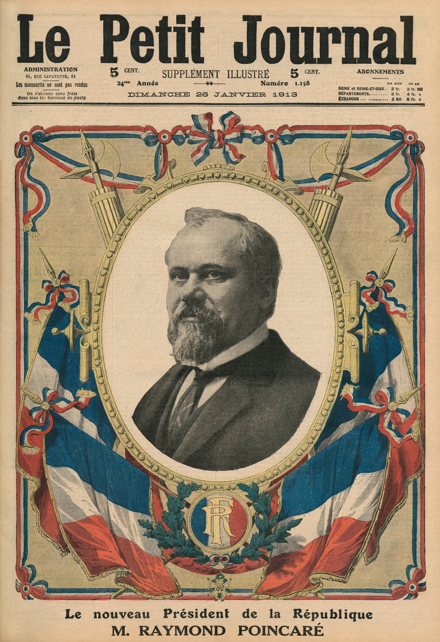 法国共和国新总统雷蒙德·庞加莱（Raymond Poincare），封面插图来自“Le Petit Journal”，补充说明，1913年1月26日 作者 法语学校