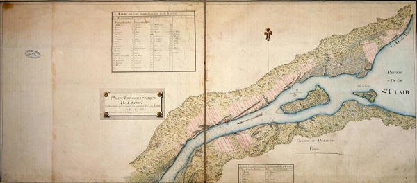 1796年底特律的地形图（钢笔和墨水在纸上） 作者 法语学校