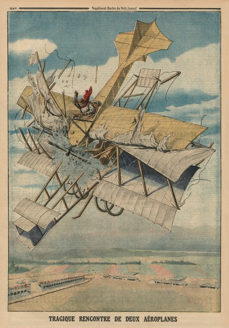 两架飞机的悲惨碰撞，“Le Petit Journal”的封底插图，补充illustre，1913年7月6日 作者 法语学校