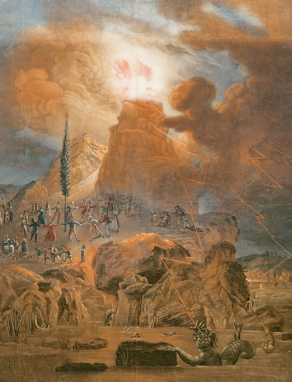 山的胜利，1793年（彩色雕刻） 作者 法语学校