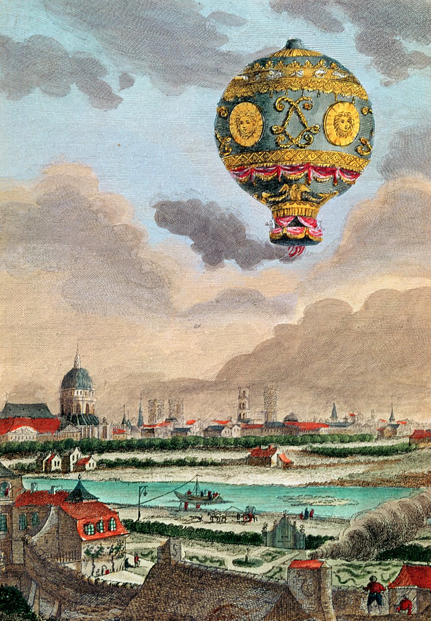 1783年11月21日，在Monsieur de Montgolfier的指导下，第一次飞行的Passy的富兰克林先生的露台上观看 作者 法语学校