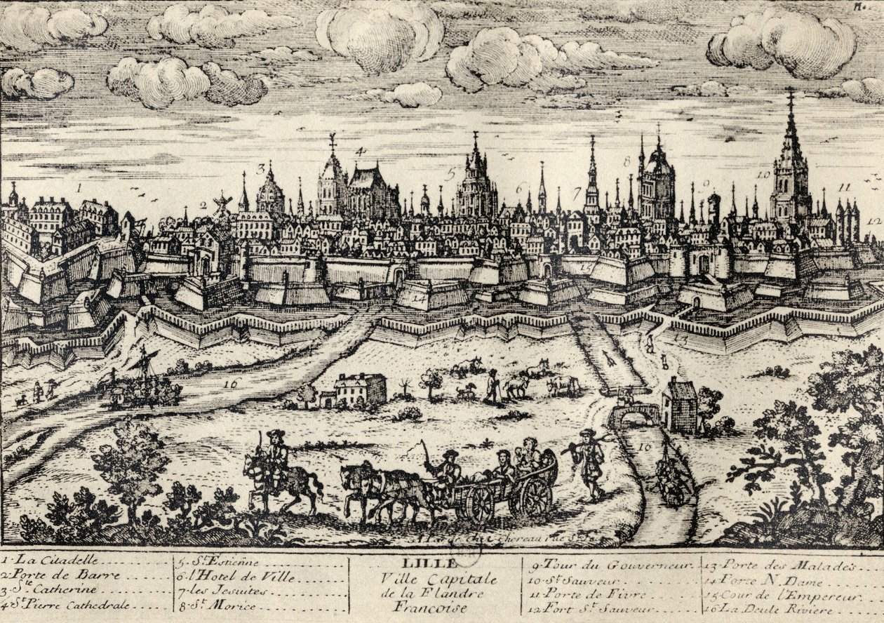 Lille c.1670的视图，来自&39;Charles de Batz-Castelmore Count d&39;Artagnan的回忆录&39;，1928年出版 作者 法语学校