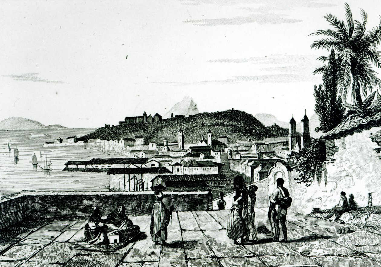 里约热内卢的视图从弗勒里画的St.Bento教堂，由奥贝尔雕刻，1838年 作者 法语学校