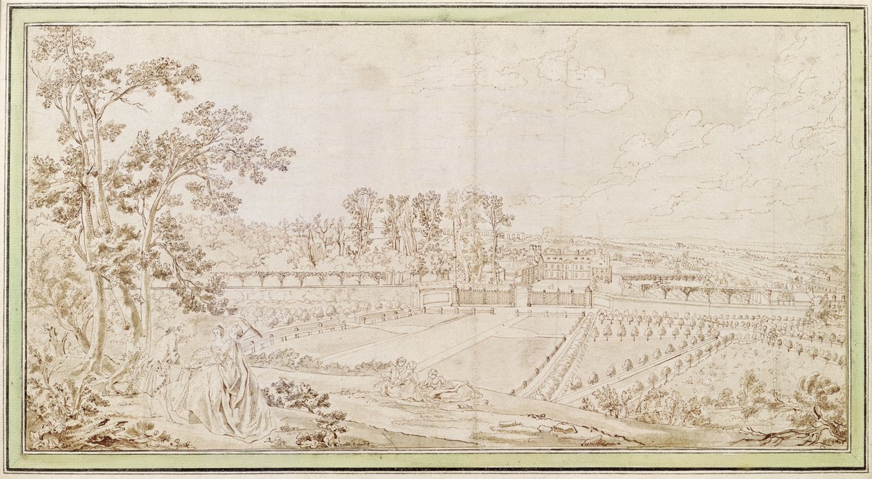 Celle-Saint-Cloud城堡的看法，c.1750 作者 法语学校