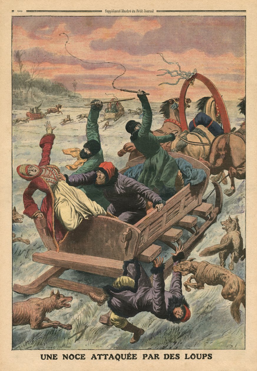1911年3月19日，来自狼群的婚礼派对，来自&39;Le Petit Journal&39;的插图 作者 法语学校