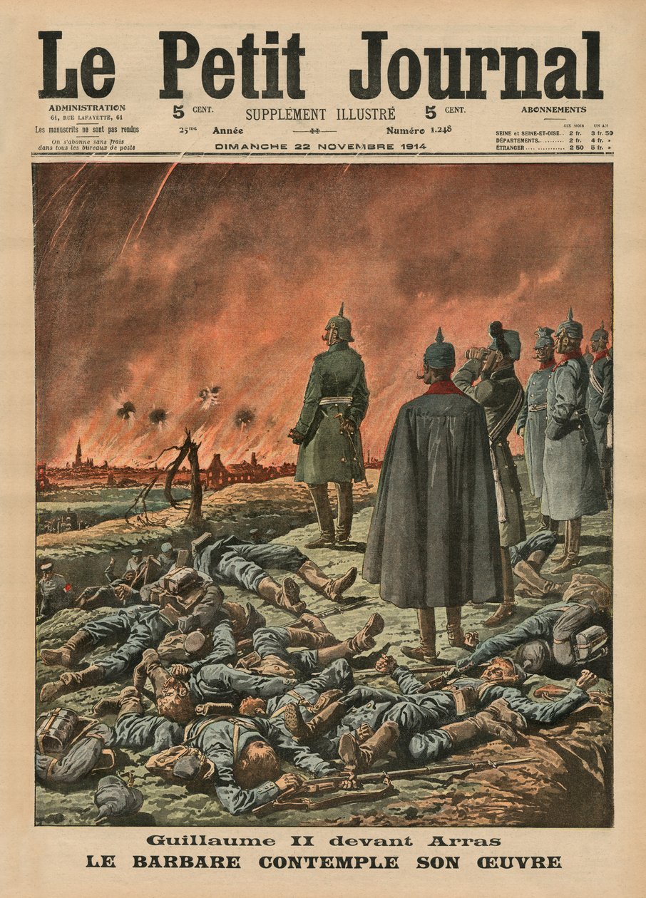 Wilhelm II在阿拉斯面前，野蛮人考虑他的作品，封面插图来自&39;Le Petit Journal&39;，补充illustre，1914年11月22日 作者 法语学校