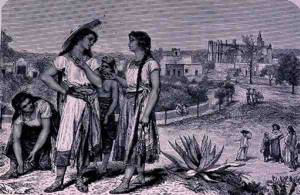 图拉的少女，来自新世界的古城，由Claude-Joseph-Desire Charnay，酒吧。 1887年 作者 法语学校