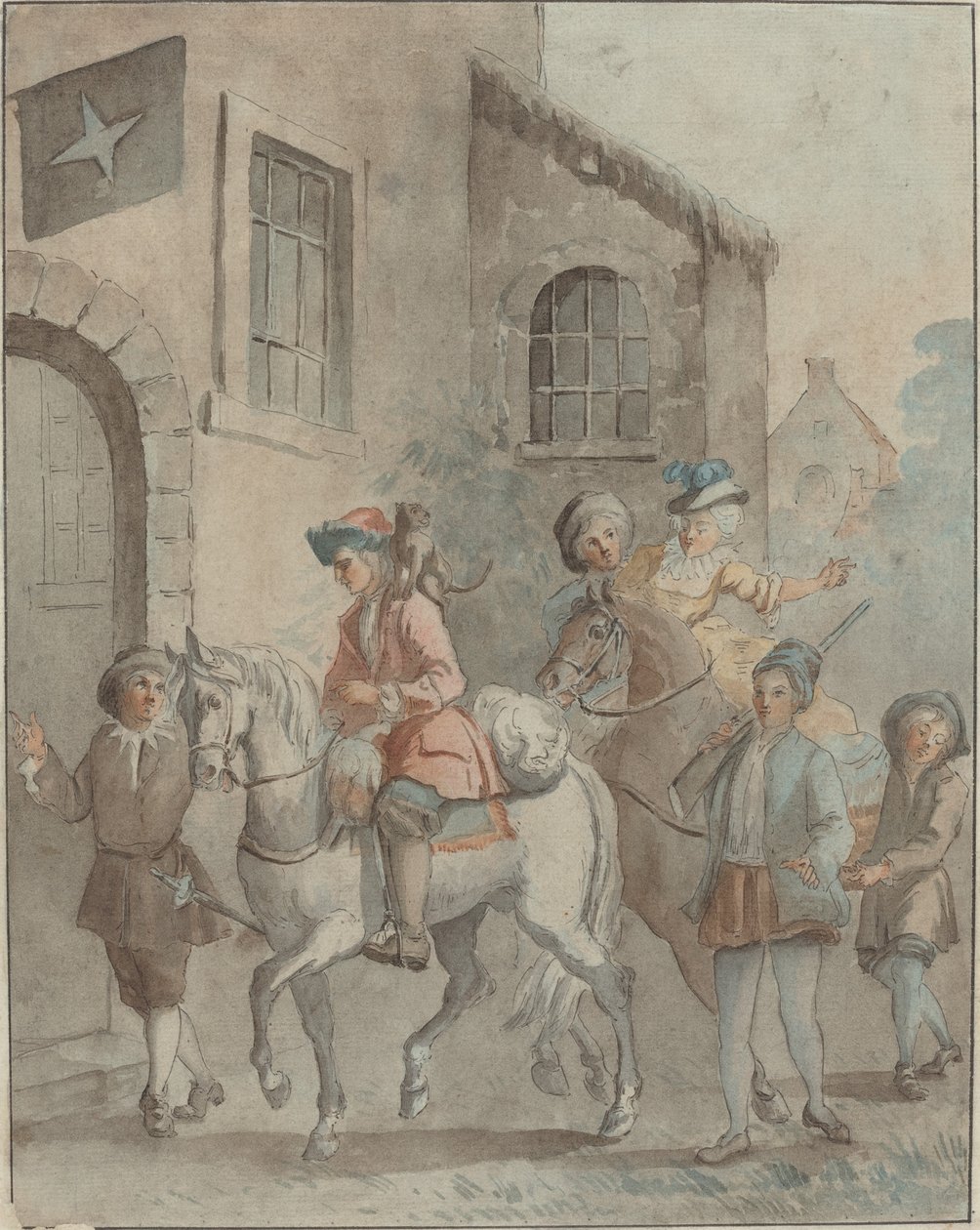 抵达一家旅馆 作者 让·巴蒂斯特·乌德里 (Jean Baptiste Oudry) 之后的法国 18 世纪
