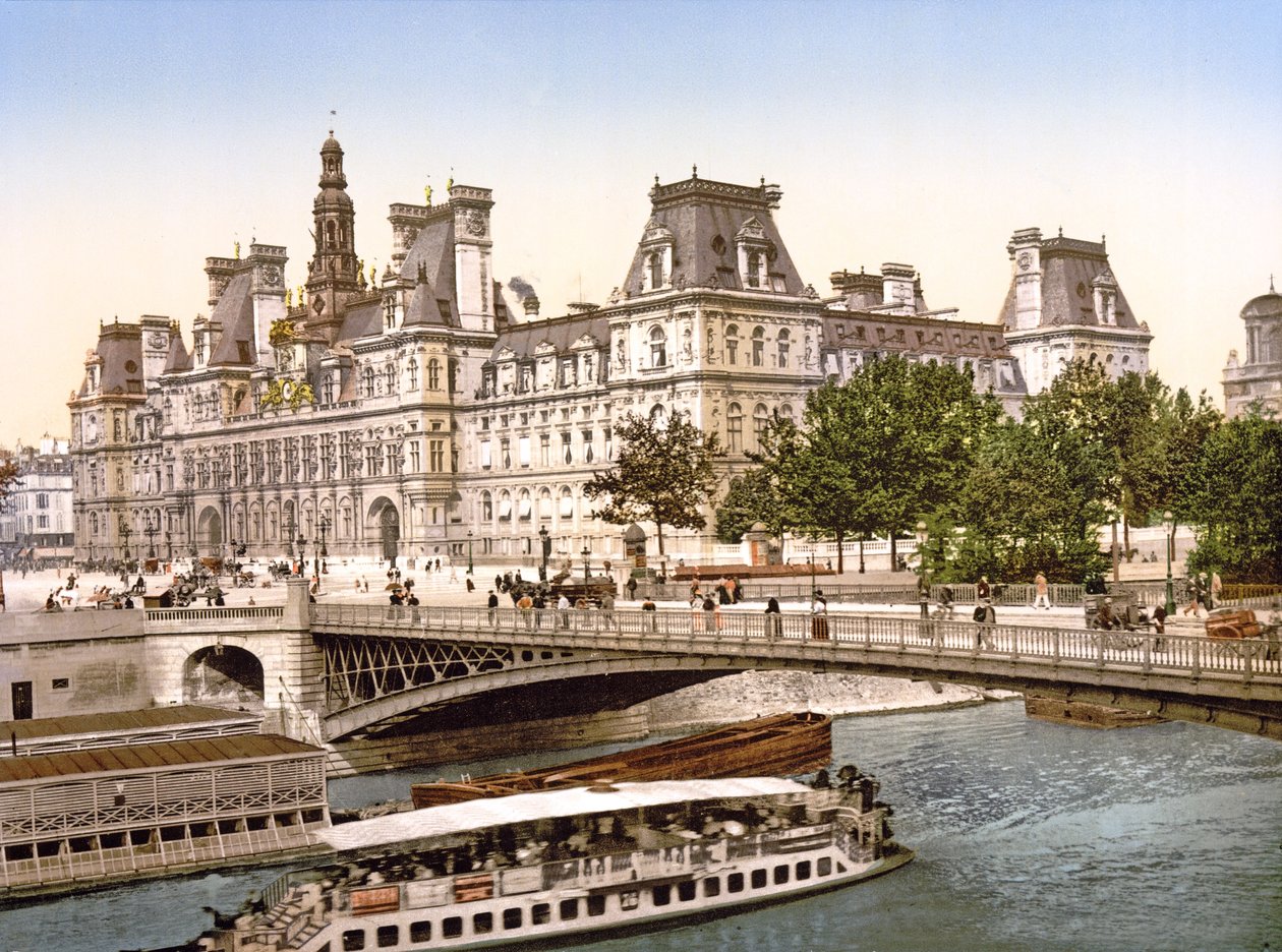 Pont d&39;Arcole和市政厅，巴黎，酒吧。 c.1900 作者 法国摄影师