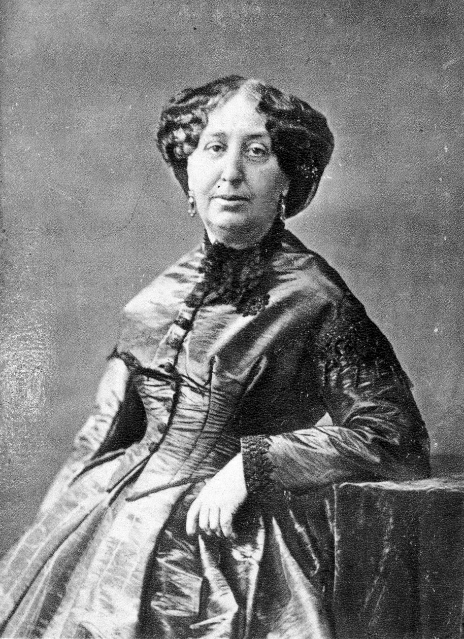 George Sand (Aurore Dupin, Baronne Dudevant) (1804-1876) 的肖像，法国作家。 作者 法国摄影师