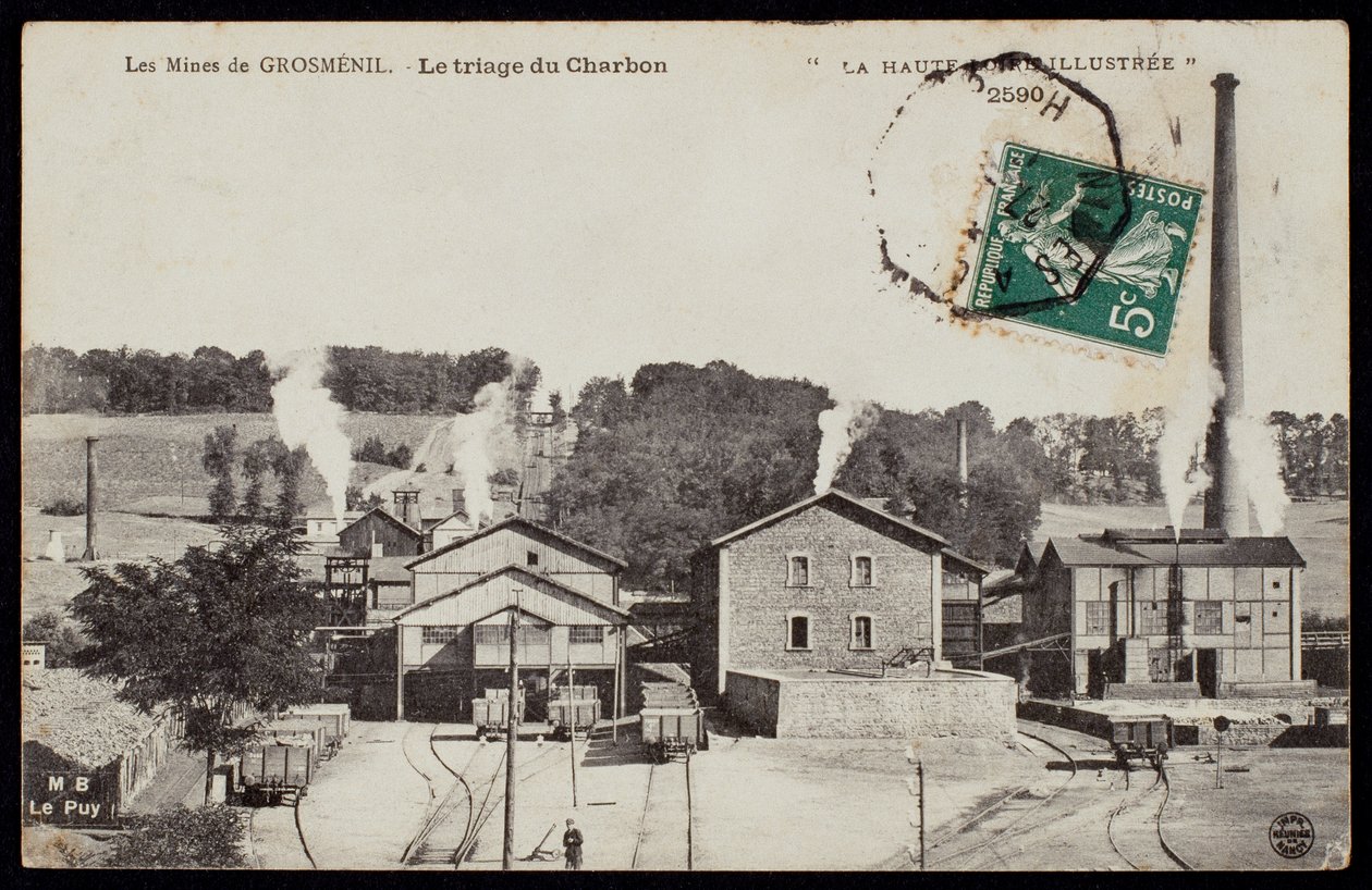 描绘Grosmenil矿山的明信片，整理煤炭，Haute-Loire，c.1900 作者 法国摄影师
