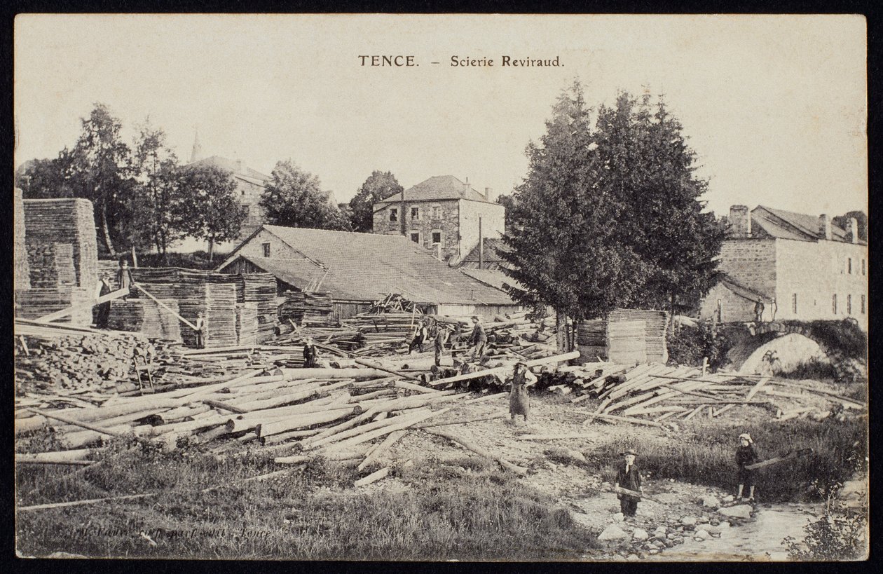 描述锯木厂Reviraud的明信片在Tence，Haute-Loire，c.1900 作者 法国摄影师
