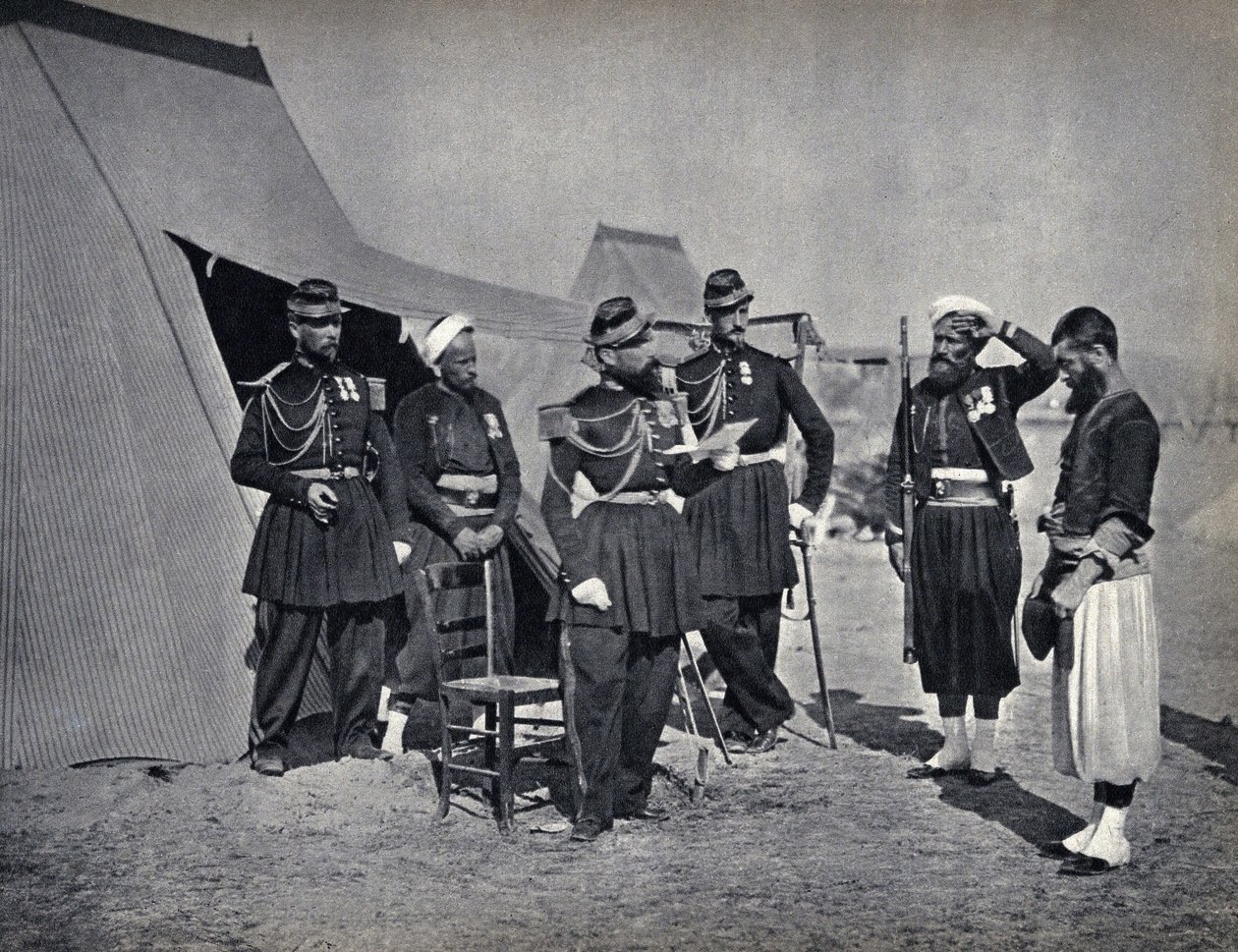 惩罚，1854 年克里米战役期间法国军队的士兵。摄影，19 世纪后期。 作者 法国摄影师
