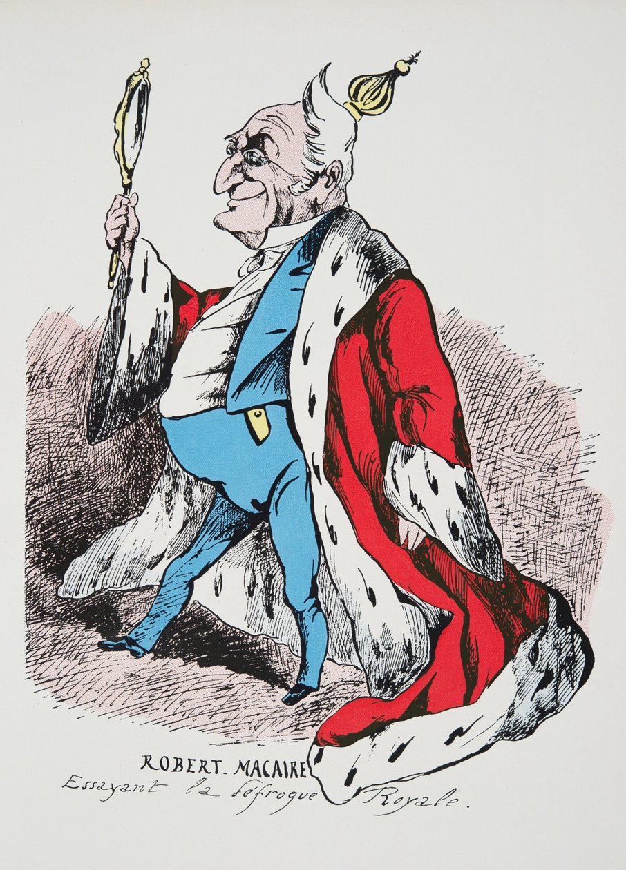Robert Macaire - 尝试 Royal Defrock，来自第三共和国的历史，Vol。 我，政治史，出版 1933（彩色石版画） 作者 法国摄影师