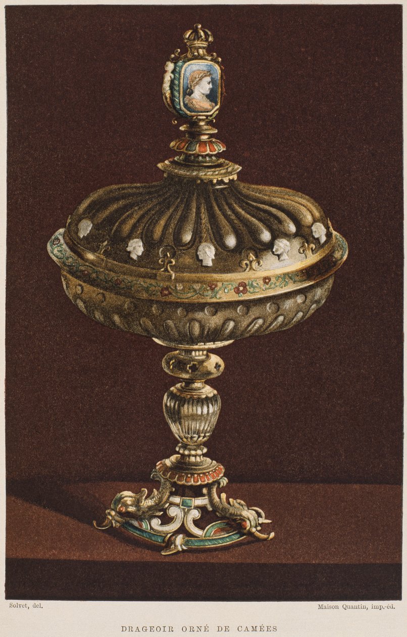 17世纪的甜蜜罐子与浮雕，插图来自Dictionnaire de lameublement et de la decoration by Henry Havard，第2卷，第11页，巴黎，Maison Quantin，1878 作者 法语学校