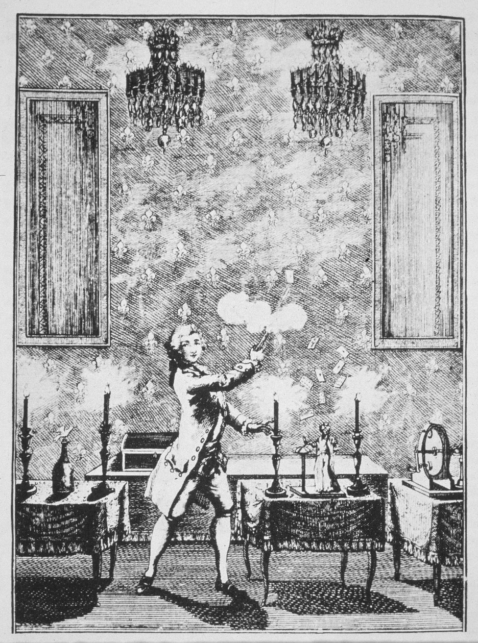 1659年发表的“魔法史”中的一部分，展示了1650年Decremps对La magie Blanche devoilee的谴责 作者 法语学校