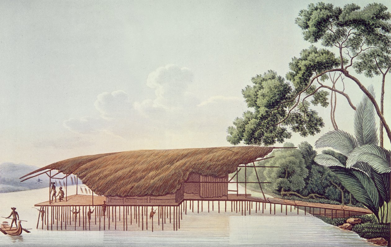水上住宅，Doreri，Papuan海湾，来自Corvette La Coquille的环球旅行（1822-25），作者Louis Isidore Duperrey（1786-1865）（另见10268） 作者 法语学校