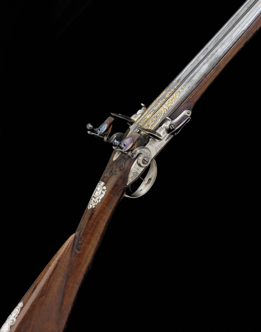 精美少见的20孔银制法国DB Flintlock运动枪，约1725年 作者 法语学校