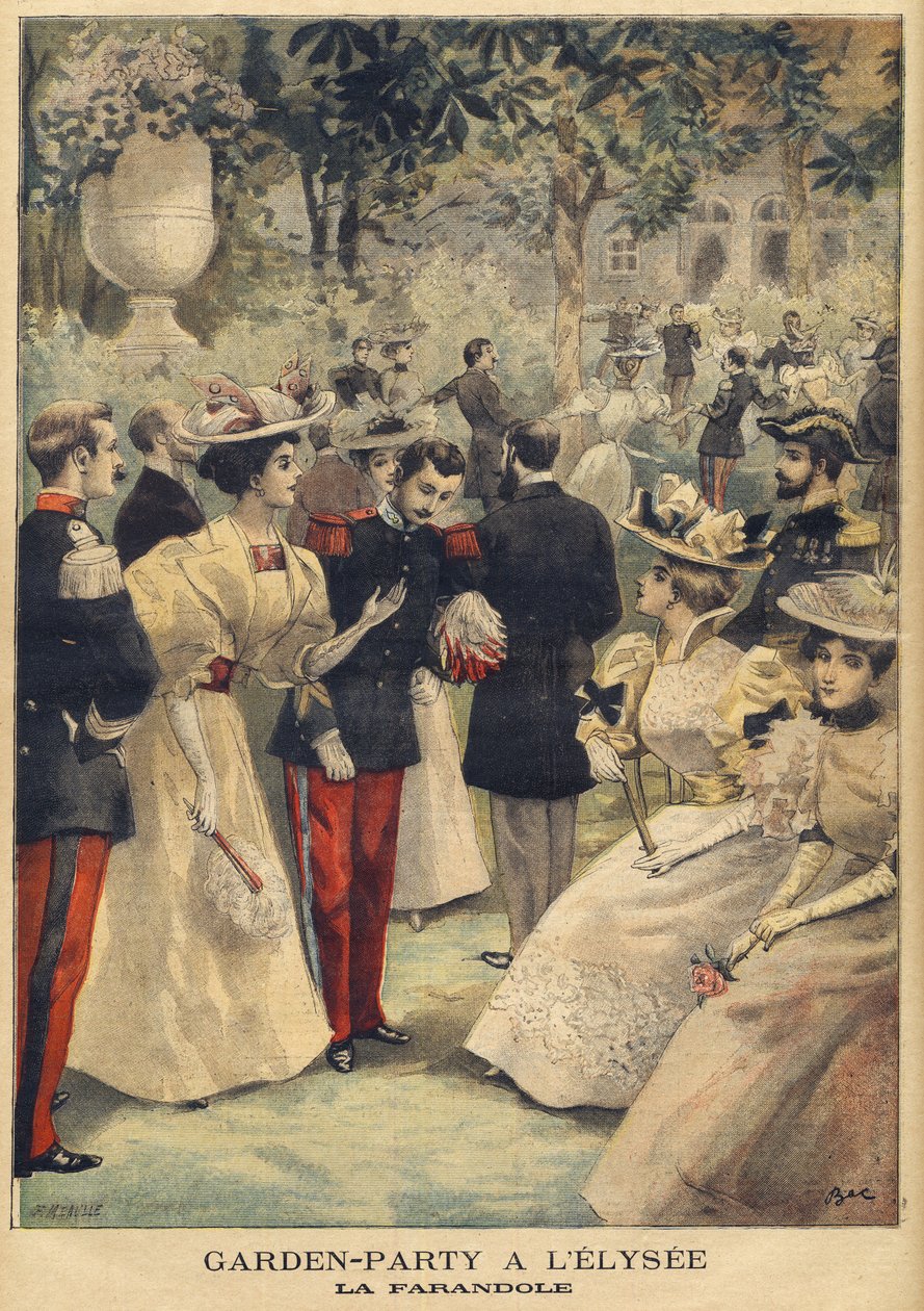 爱丽舍宫的花园聚会（La Farandole）--Meaulle, Fortune Louis (1844-1901)的插图，来自《小报》，1895年7月21日（雕刻）。 作者 法语学校