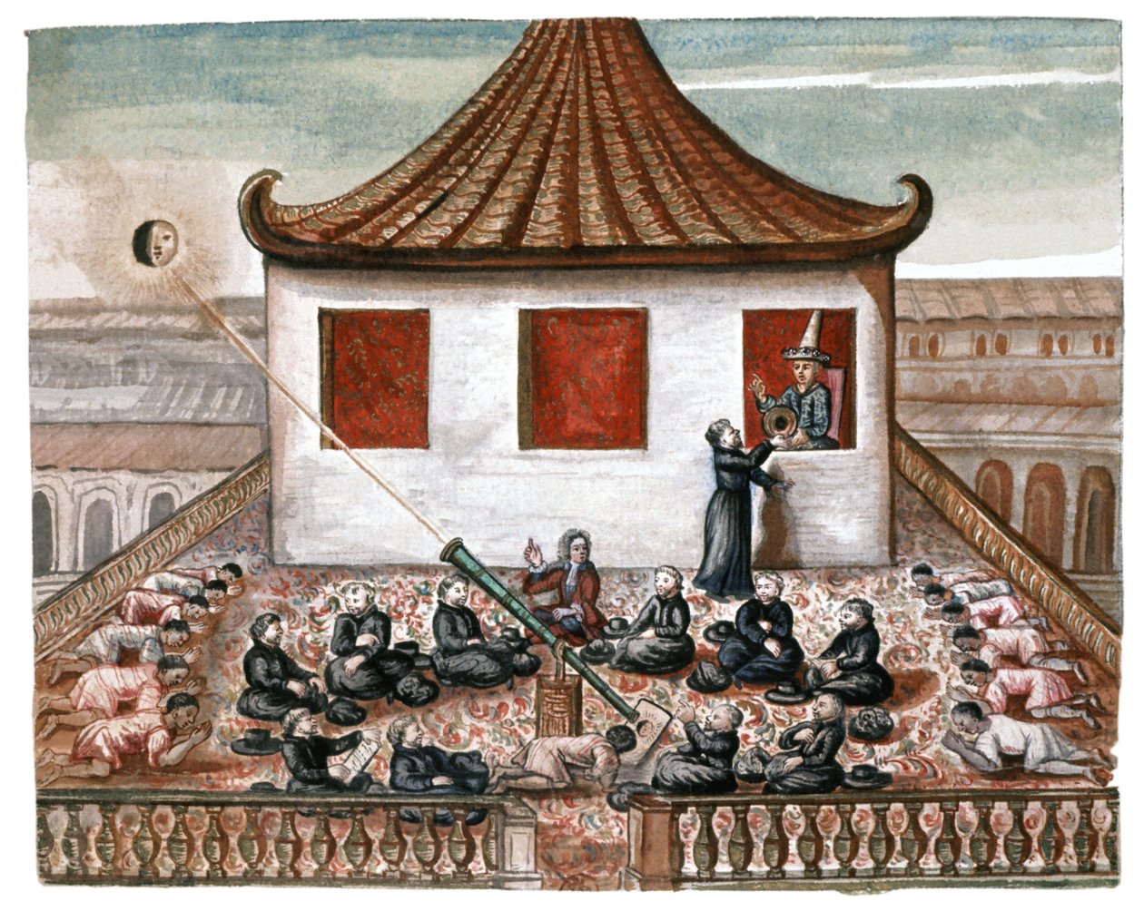 暹罗的日食，约 1700 年（水彩画） 作者 法语学校