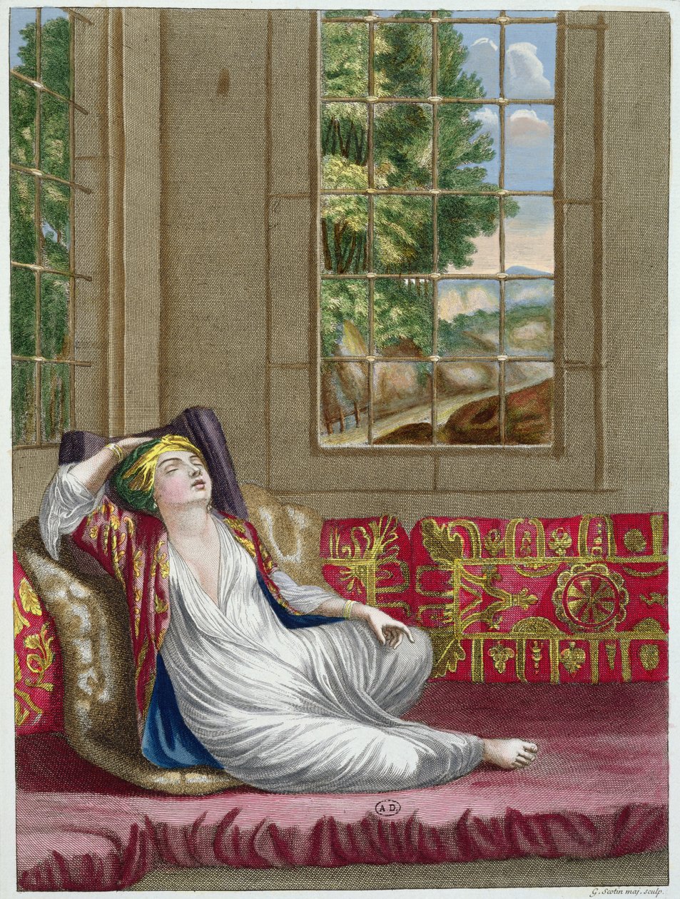 来自Levant服装系列的土耳其女子，由Gerard Jean Baptiste Scotin（1671-1716）1707-08刻。 作者 法语学校