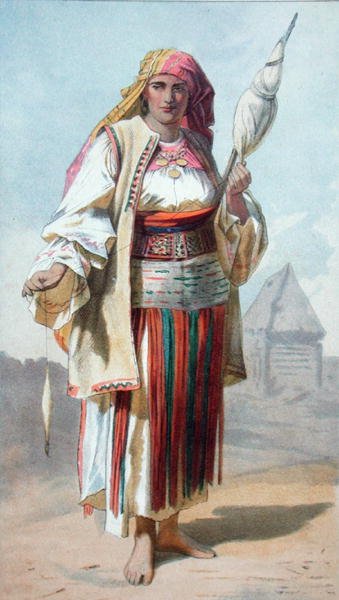 一个瓦拉克女人》，来自《特兰西瓦尼亚：它的产品和它的人民》的插图，1865年在伦敦出版（彩色平印）。 作者 法语学校