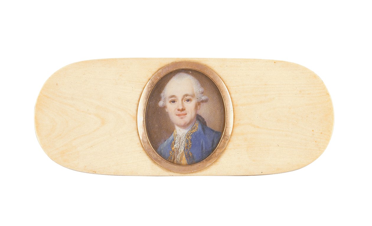一位绅士被称为Bt.Robert Ainslie爵士，被放在盒子的盖子里（象牙色的水彩画） 作者 法语学校
