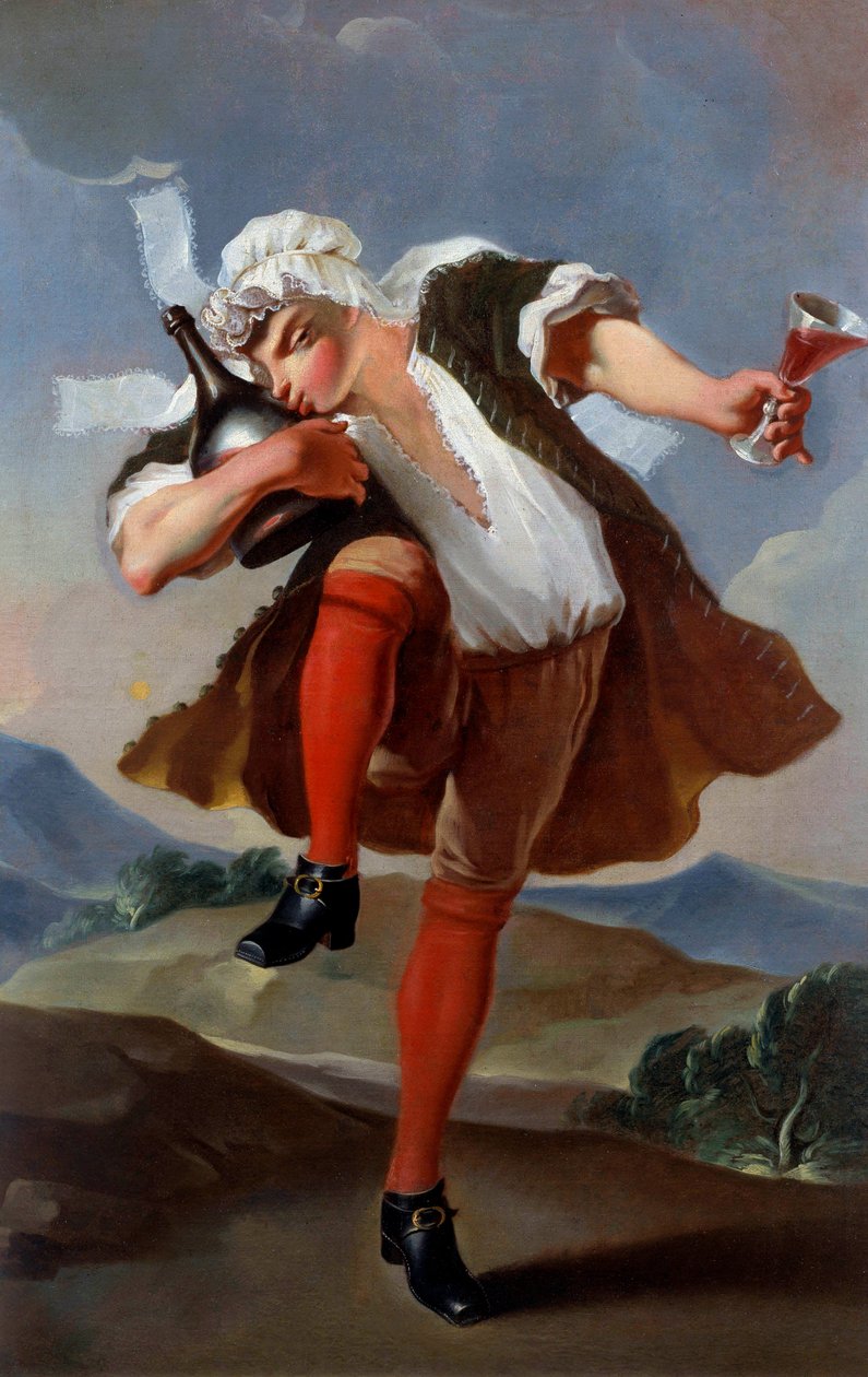 一瓶好酒商人的招牌。 1760 年左右的匿名绘画。太阳。 0,98x0,66 m 巴黎，Musee Carnavalet - La Bonne Bottle。 酒商的招牌。 大约 1760 年的匿名绘画。0.98 x 0.66 m。 巴黎卡纳瓦莱博物馆 作者 法语学校