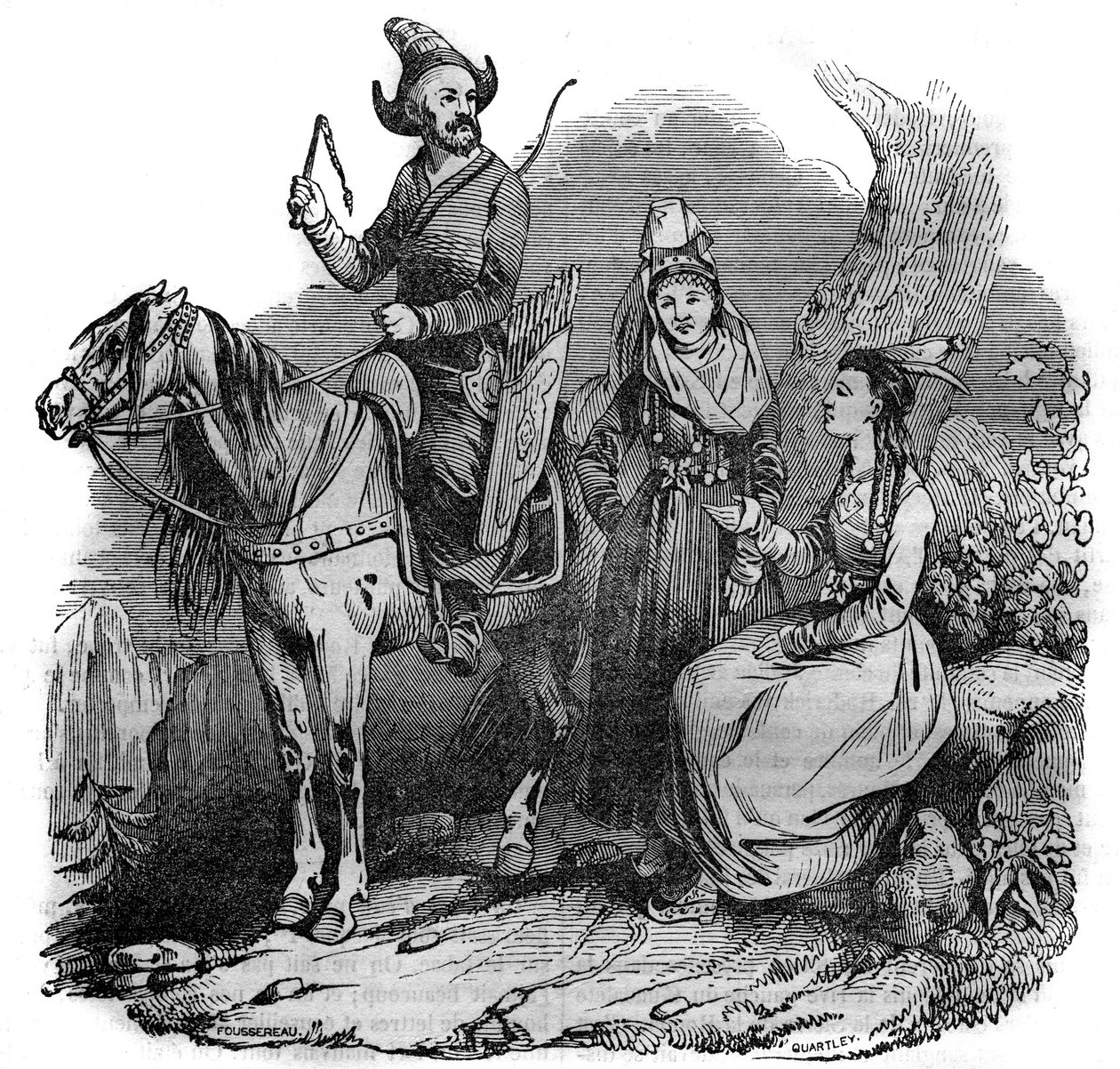 一群身着传统服装的吉尔吉斯(Kyrgyz)哥萨克。在 "风景如画的商店" 1835年 作者 法语学校