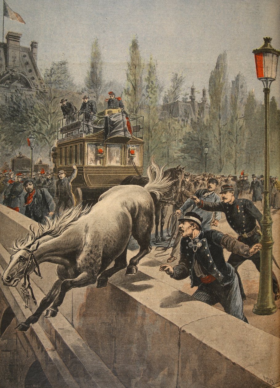 一匹马自杀，插图来自Le Petit Journal：Supplement illustre，1898 作者 法语学校