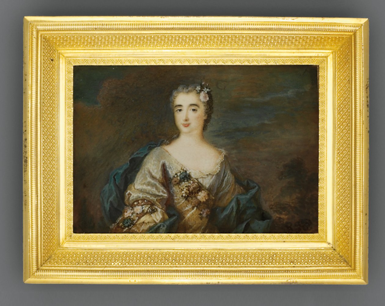 一位名叫路易丝·珍妮·德·杜尔福特（Louise-Jeanne de Durfot）的女士，公爵夫人玛莎琳与德拉迈耶拉伊，约1750年（象牙上的水彩画） 作者 法语学校