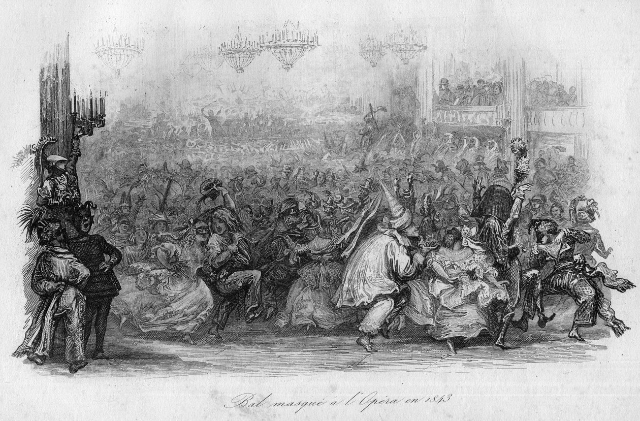1843年在巴黎歌剧院举行的假面舞会。("Le carnival" song par Marc-Antoine Madeleine Desaugiers) in "- CHANS et CHANS POPULES DE LA FRANCE - 1843 - H.- L. DELLOYE, publisher, LIBRAIRIE DE GARNIER. 作者 法语学校