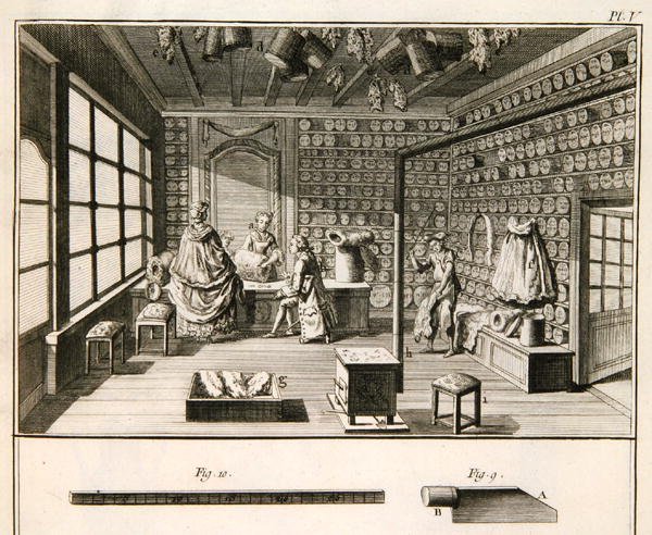 垫子制造商的车间，来自丹尼斯-狄德罗（1713-84）的《科学与技术百科全书》，约1770年出版（雕刻）。 作者 法语学校