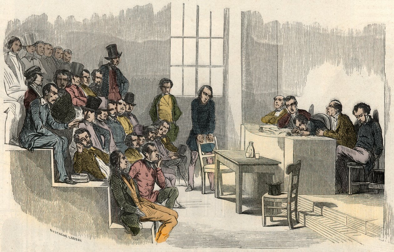 A seance of the contest of agregation at the Sorbonne in Paris in the 19th century - Engraving in “” Tableau-de-Paris”” by Edmond Texier 1852 作者 法语学校