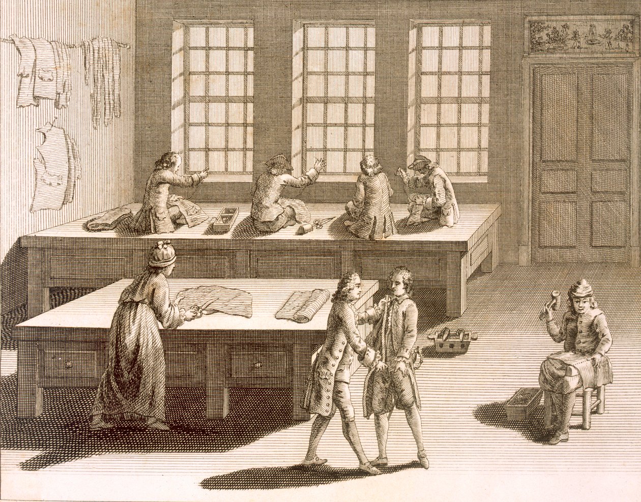 来自Denis Diderot的Encyclopedie des Sciences et Metiers（1713-84）的裁缝研讨会发表于1770年 作者 法语学校
