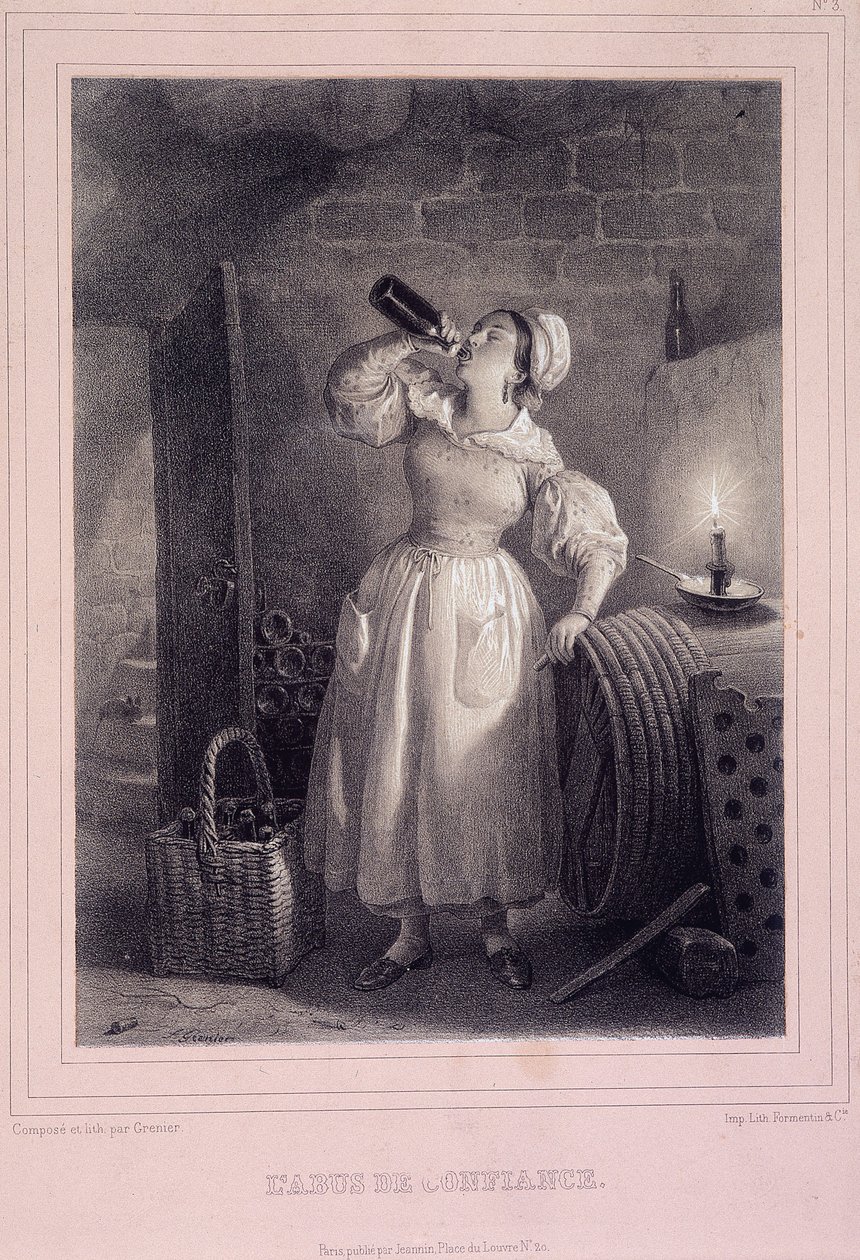 Abuse of trust (domestic drinking wine in the cellar) - lithography 作者 法语学校