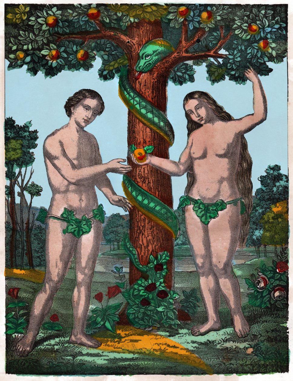 亚当和夏娃(雕版画，约1880年) 作者 法语学校