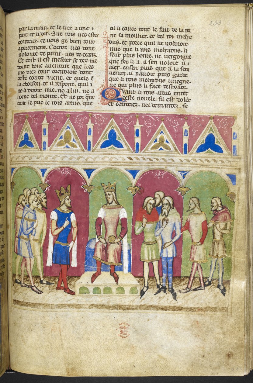 添加。MS 12228，f.223，Roman du Roy Meliadus de Leonnoys，约 1352 年（羊皮纸） 作者 法语学校