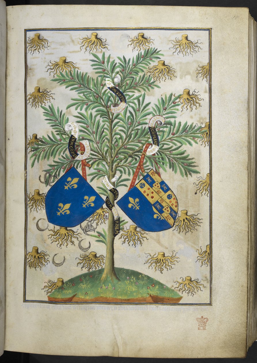 添加 Ms 18850 f.15r 纪念页，选自《时间之书》（The Bedford Hours），约 1410 年至 1430 年（牛皮纸上的墨水、彩色和金色）。 作者 法语学校