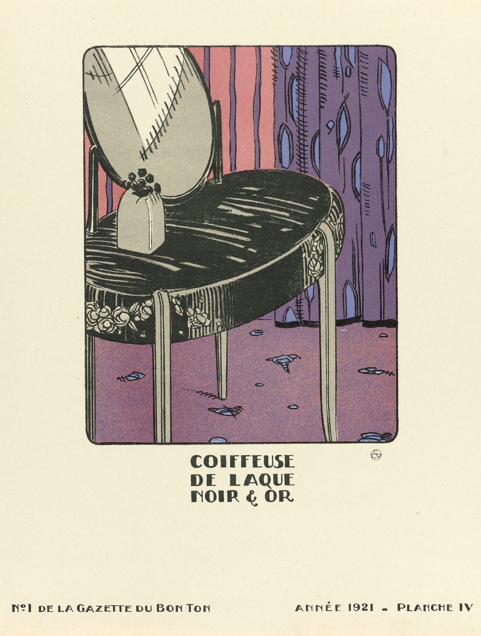 Coiffeuse de Laque Noir  Or "广告，1921 年出版（模板印刷品） 作者 法语学校
