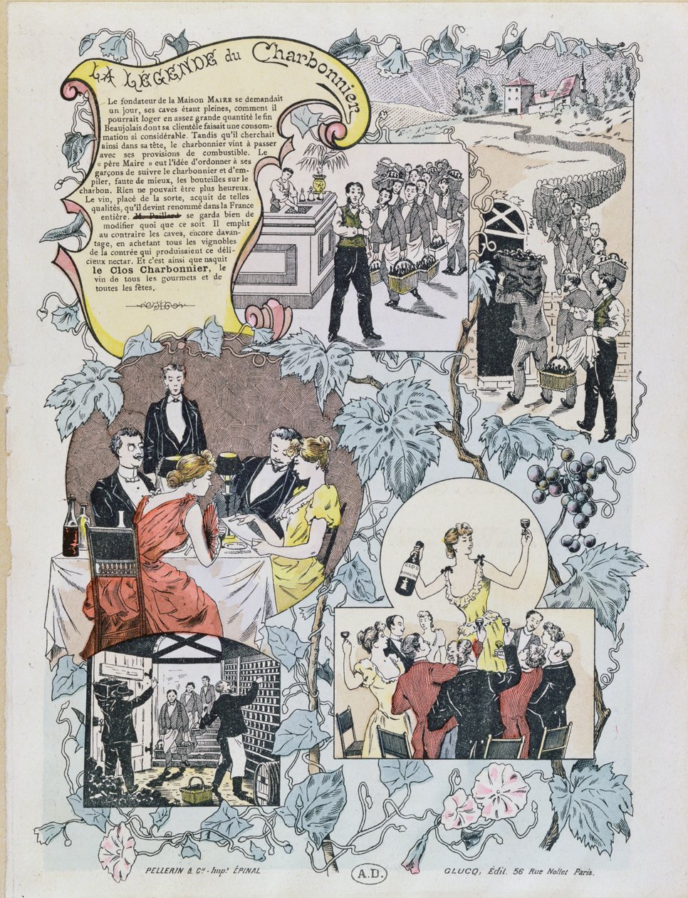 Le Clos Charbonnier Beaujolais的广告，1880年 作者 法语学校