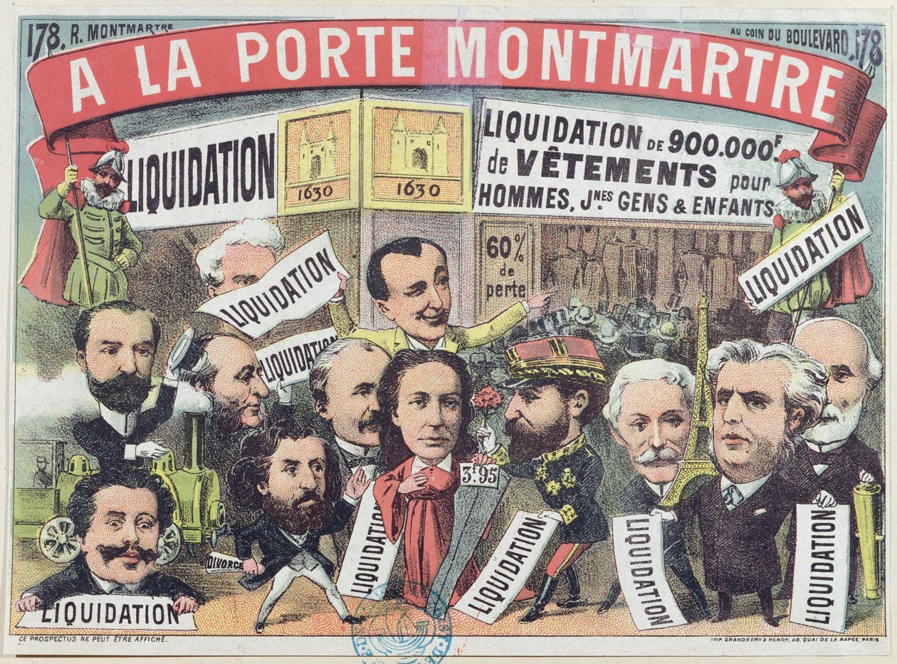 巴黎百货公司La Porte Montmartre的服装销售广告，1880年 作者 法语学校