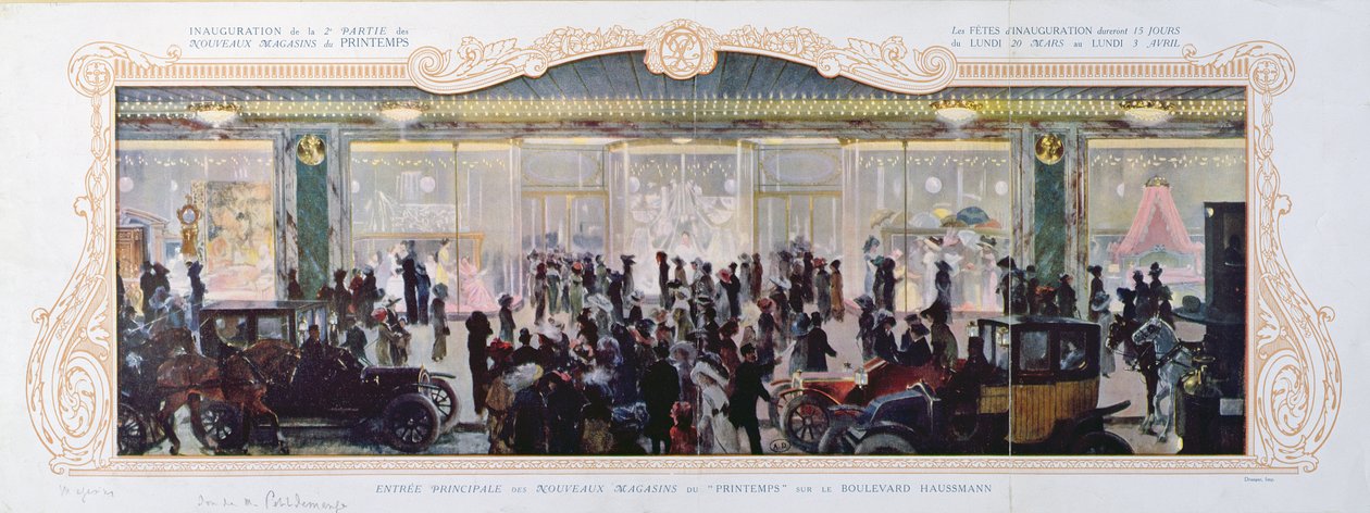 1910年在巴黎百货公司Printemps开设新建筑的广告 作者 法语学校