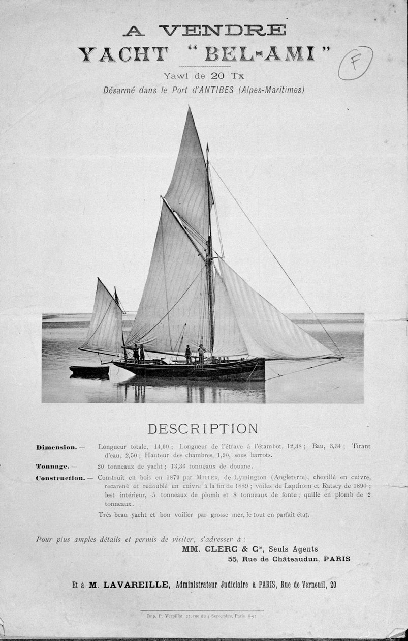 出售Guy de Maupassants Yacht Bel-Ami的广告 作者 法语学校