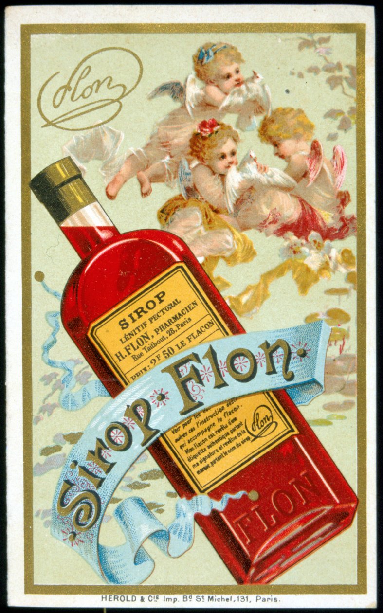 “Syrup Flon”的广告牌。 标准差。 19 世纪。 作者 法语学校