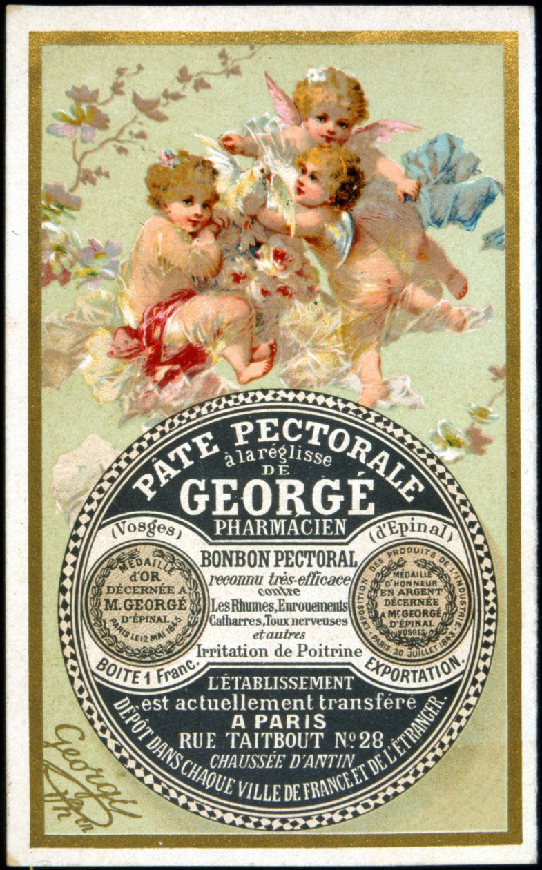 Georgé Pharmacien公司的甘草胸肌膏的广告卡。19世纪。 作者 法语学校