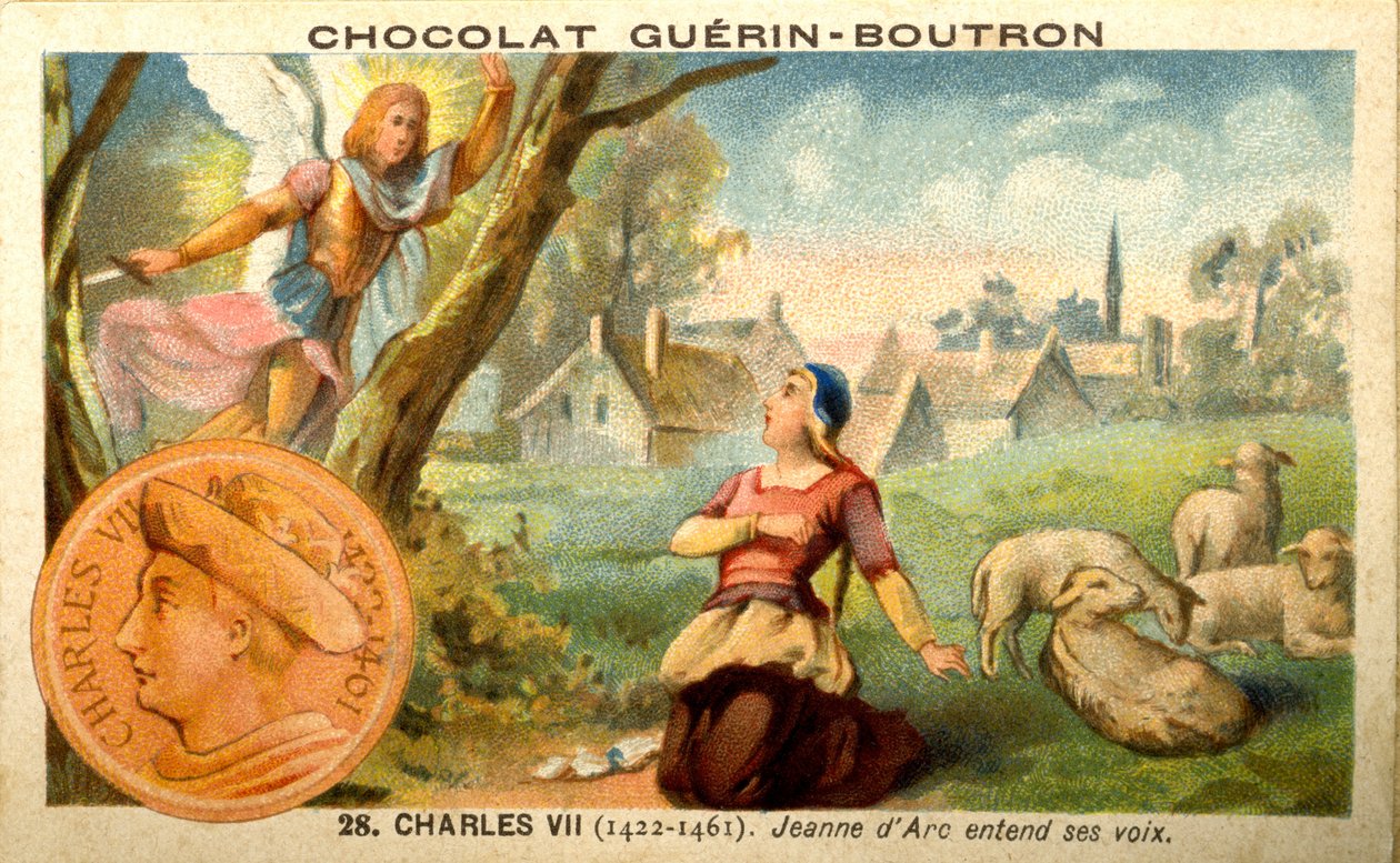 巧克力的广告色谱技术（从1422年至1461年，查理七世国王Guerin Boutron）。圣女贞德（Joan of Arc）听到声音（色谱技术） 作者 法语学校