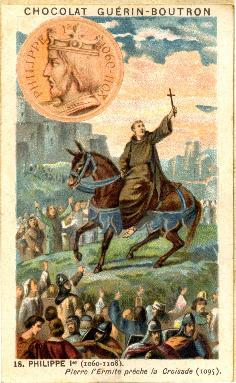 巧克力的广告色版画 Guerin Boutron，1060年至1108年法兰克人的第一任国王Pierre l