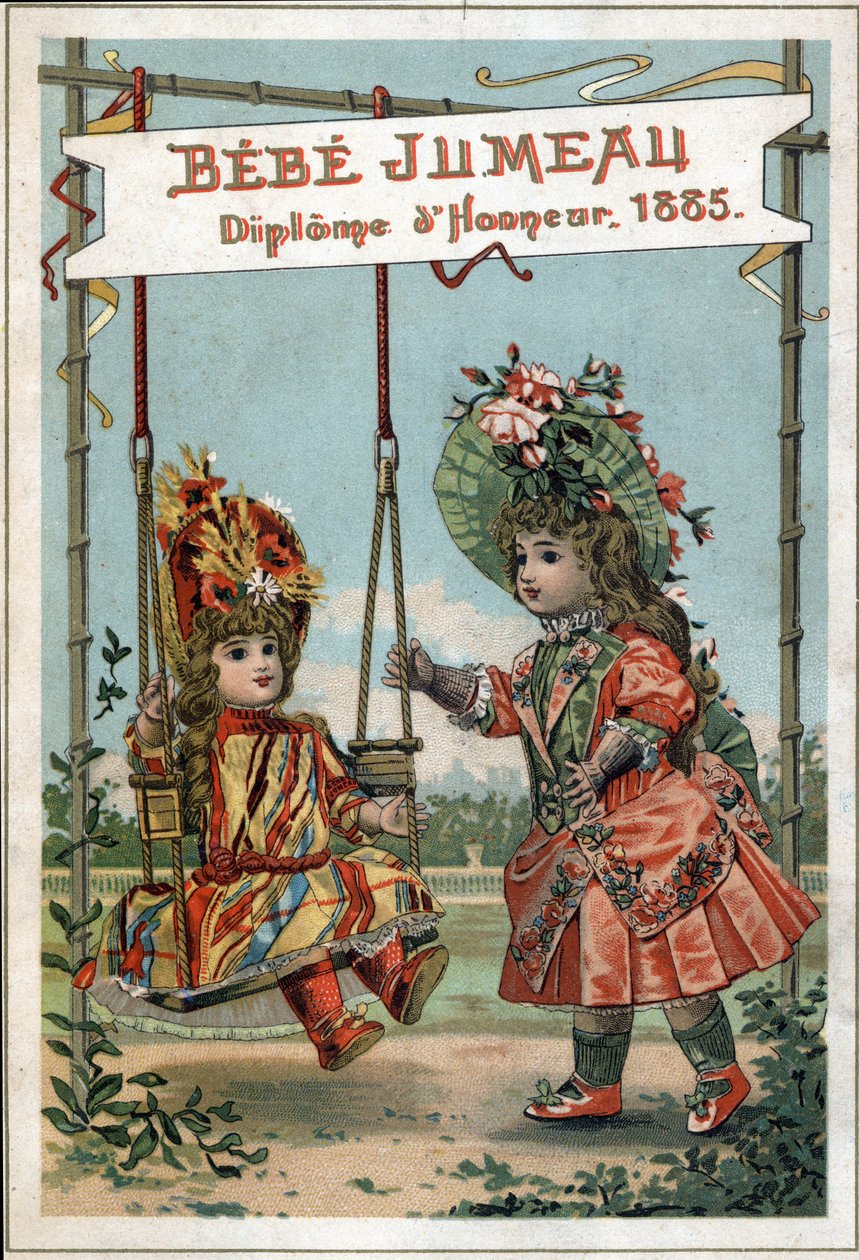 1885年双胞胎之家的双胞胎娃娃的广告。(世界上第一家制造双胞胎的工厂）。) 作者 法语学校